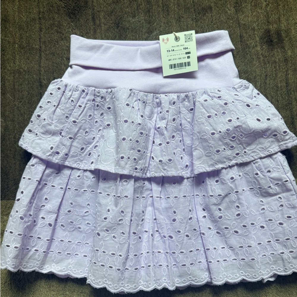 Zara light purple shuffle ruffle waist skirt 13-14 NWT